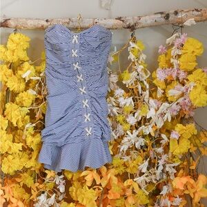 Veronica Beard Striped Blue and White Dress with Bow Accents